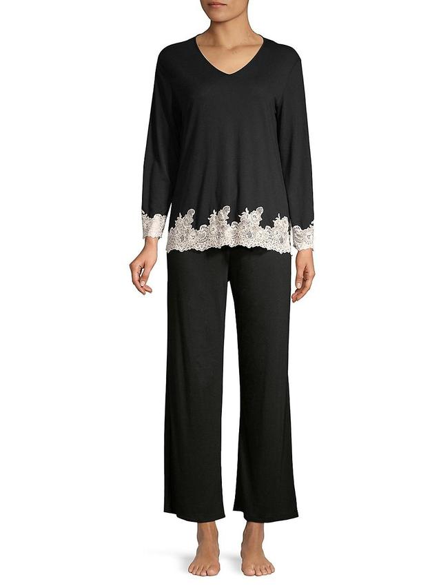 Natori Luxe Shangri-La Long Sleeve PJ Set Cocoon Lace) Women's Pajama Sets Product Image