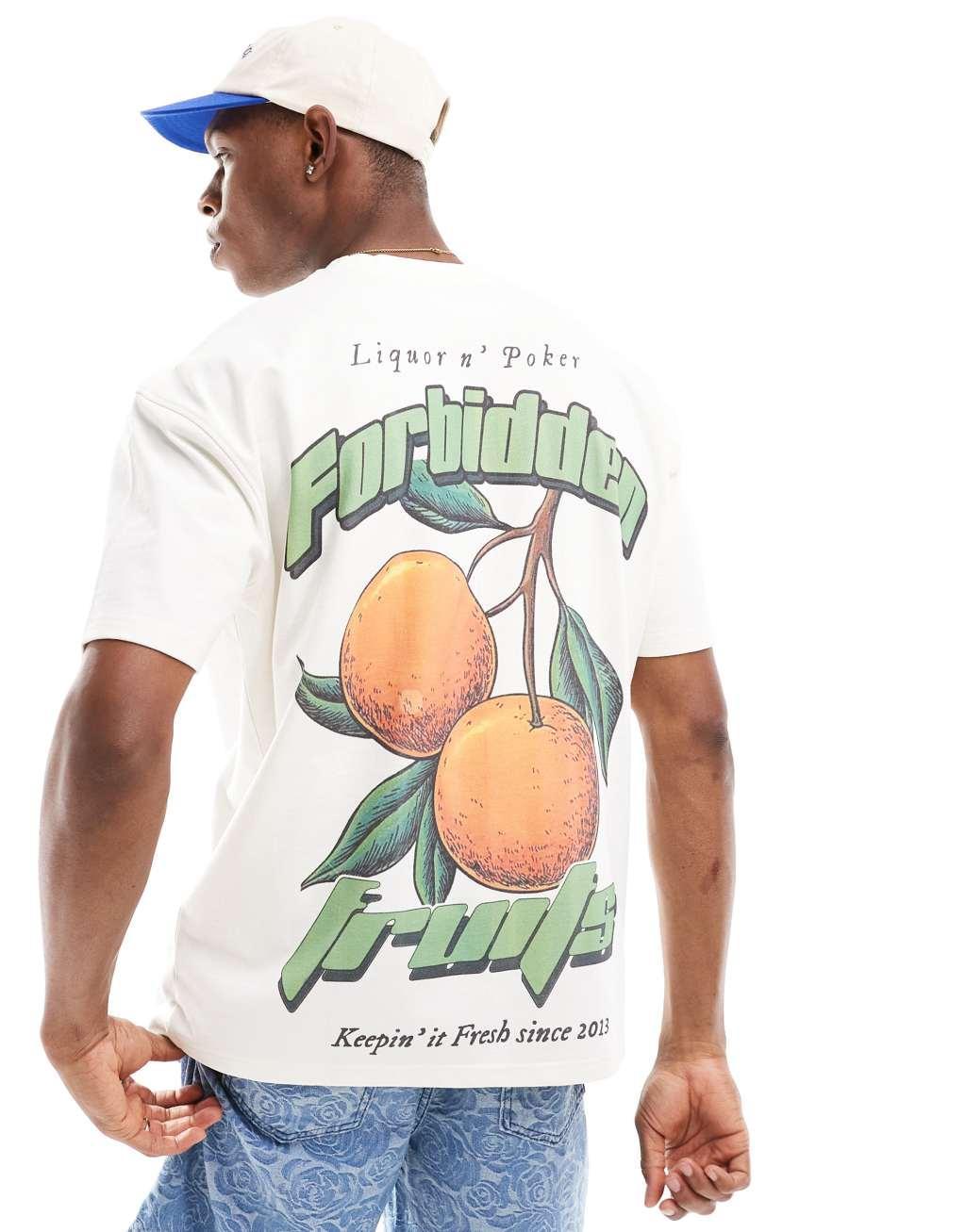 Liquor & Poker oversized t-shirt with fruit back print in white Product Image