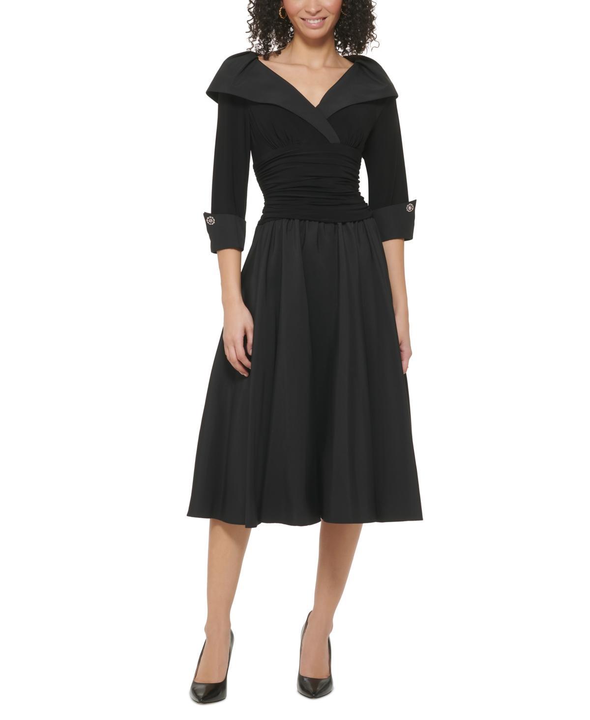 Jessica Howard Womens Portrait-Collar Combo Midi Dress Product Image