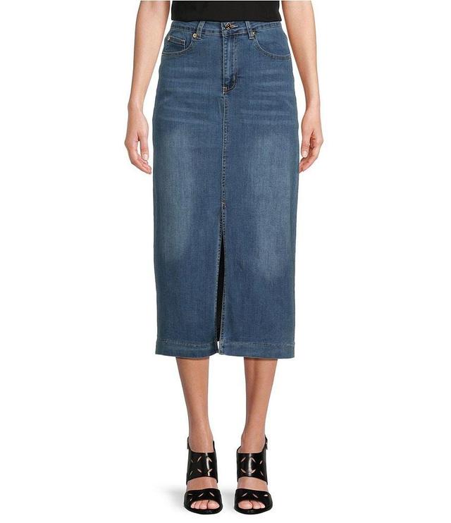 Calessa Front Slit Midi Denim Skirt Product Image