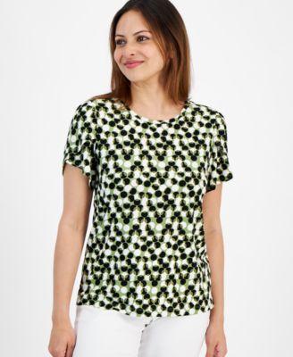 Petite Printed Crewneck Tulip-Sleeve Top Product Image