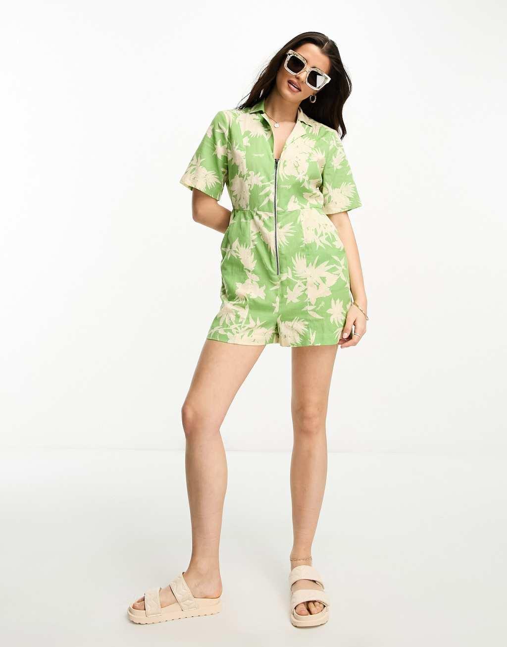 ASOS DESIGN linen look zip through utility romper Product Image