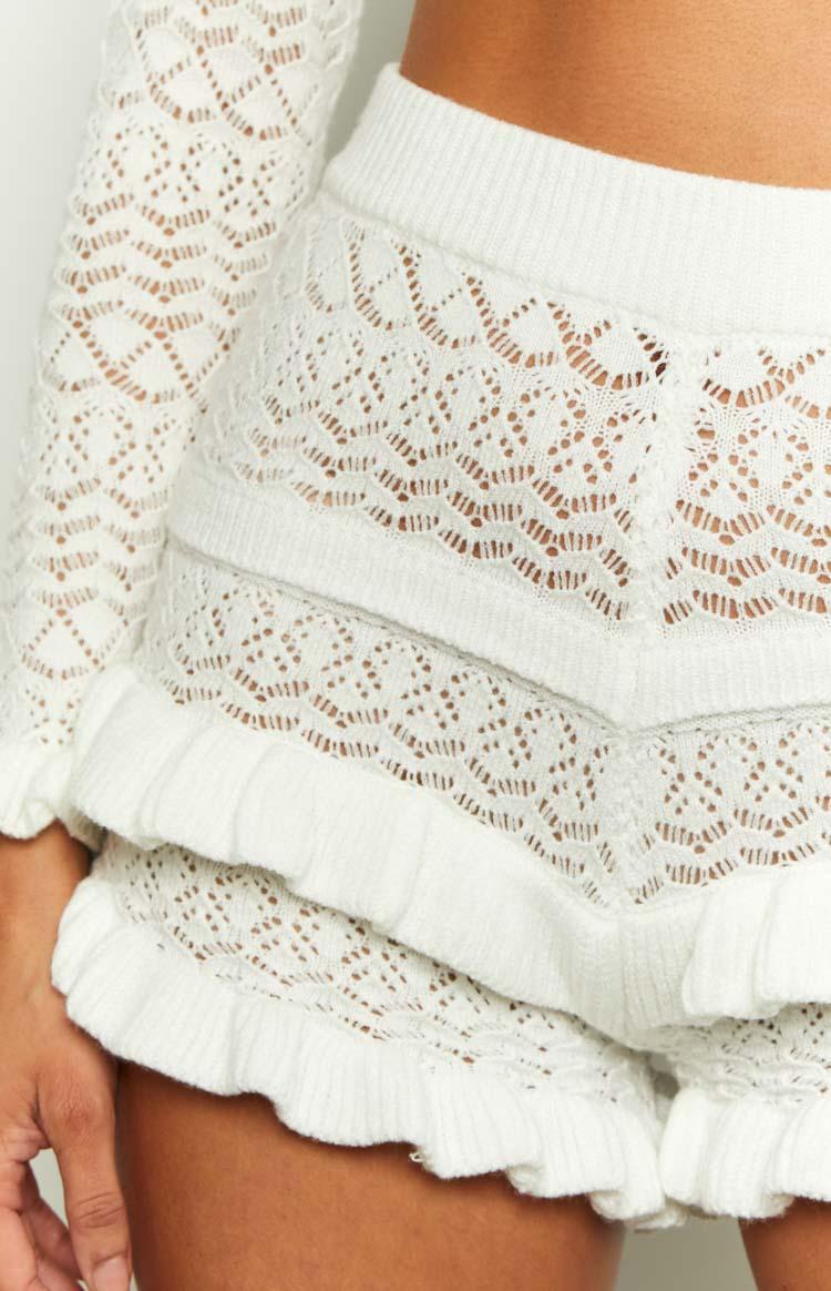 Lorri White Knit Ruffle Shorts Product Image