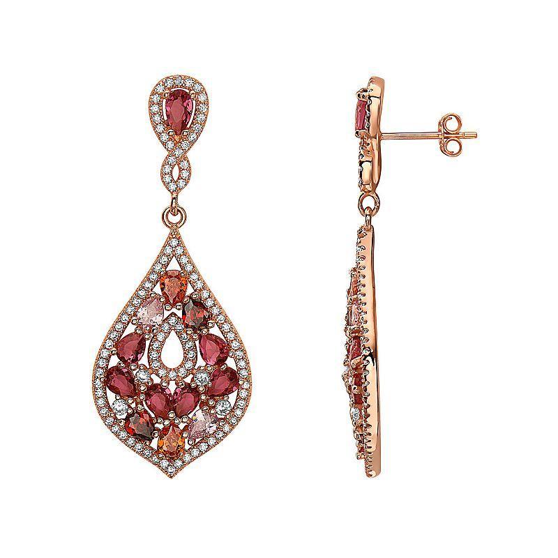 18k Rose Gold Over Sterling Silver Cubic Zirconia Chandelier Drop Earrings, Womens, Multicolor Product Image