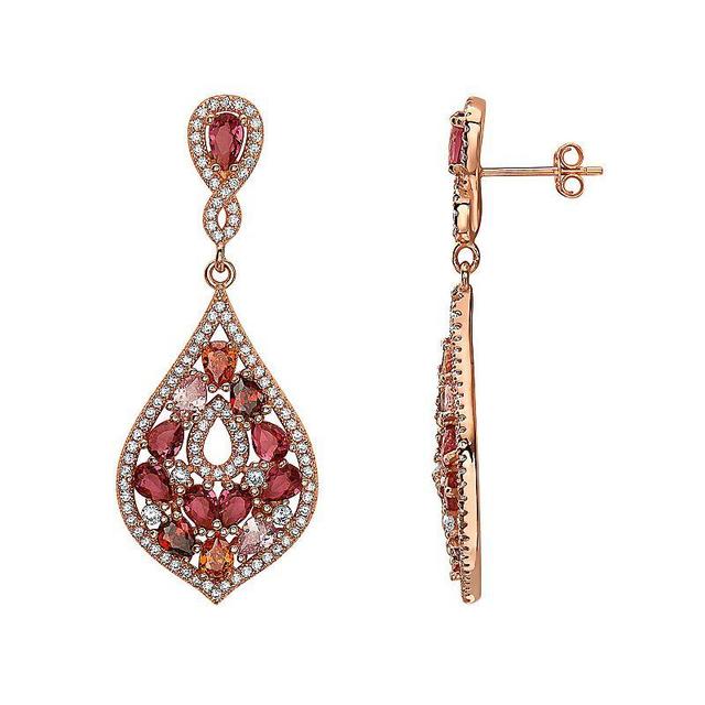 18k Rose Gold Over Sterling Silver Cubic Zirconia Chandelier Drop Earrings, Womens, Multicolor Product Image