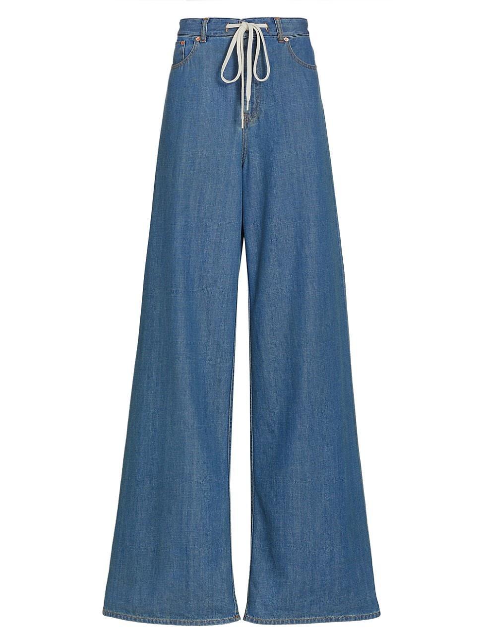 Womens High-Rise Drawstring-Waist Wide-Leg Jeans Product Image