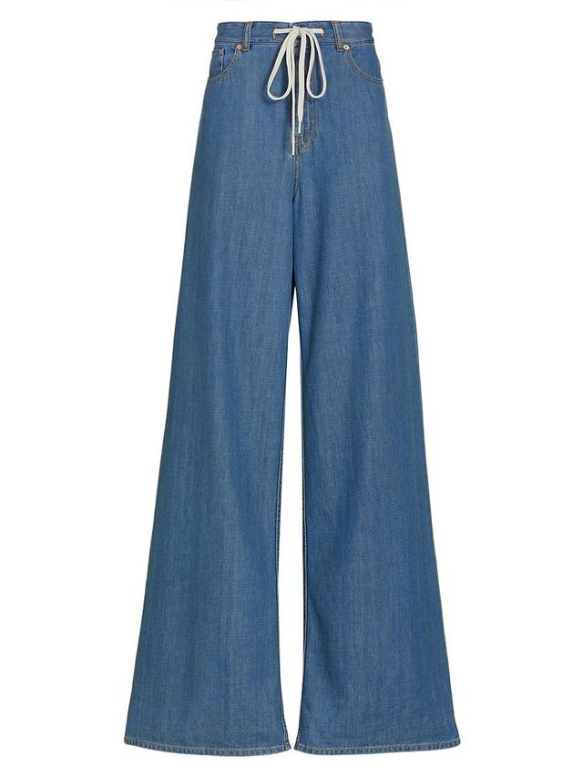 Womens High-Rise Drawstring-Waist Wide-Leg Jeans Product Image