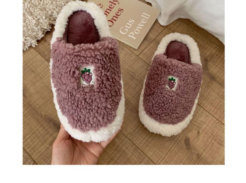 Peach Embroidered Faux Shearling Slippers Product Image