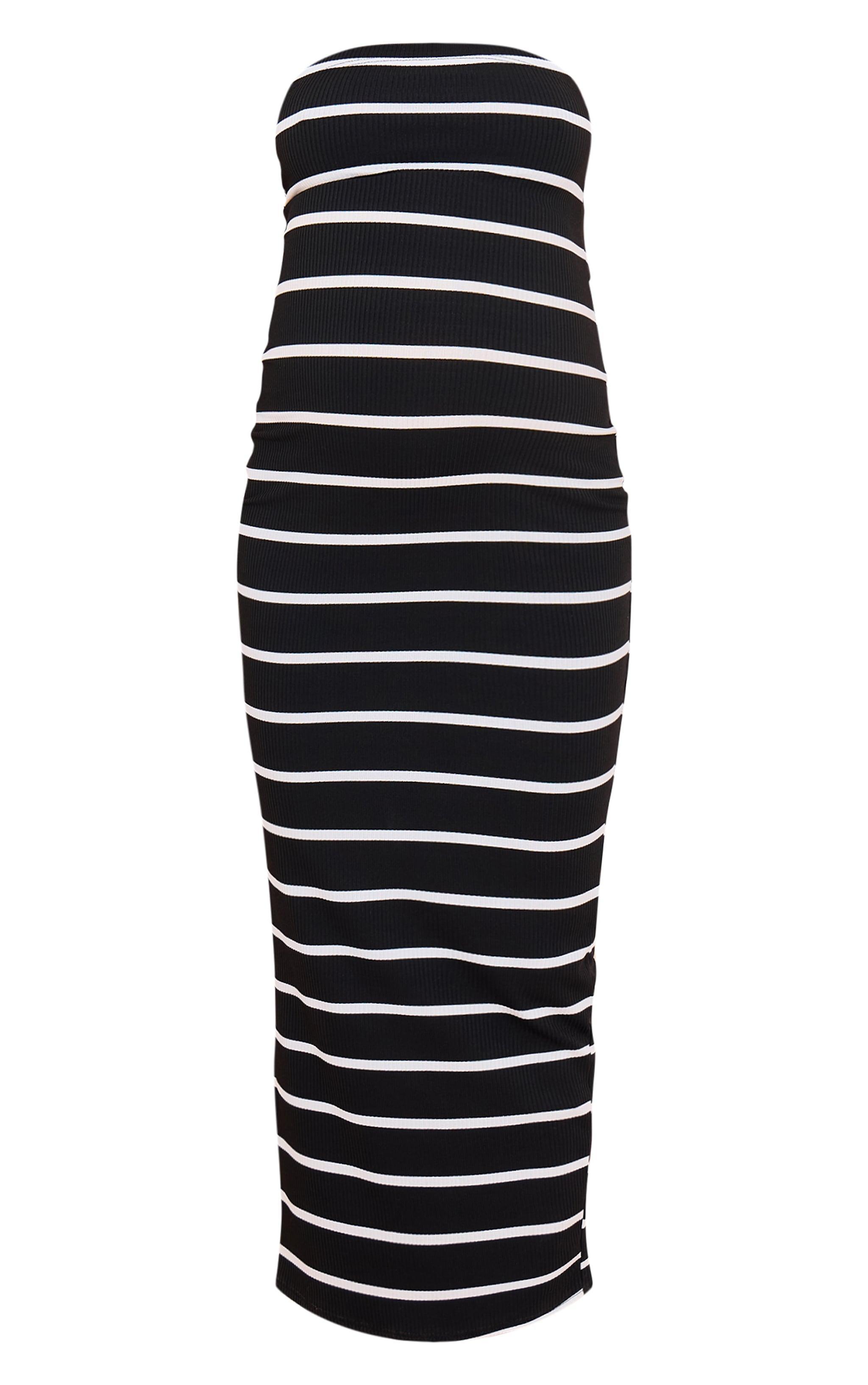 Maternity Black Striped Bandeau Maxi Dress Product Image