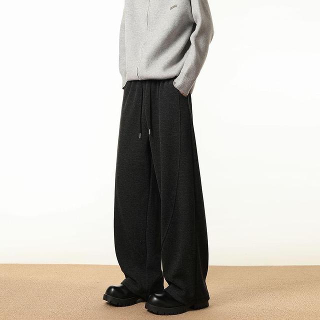 Drawstring Waist Plain Wide Leg Pants Product Image