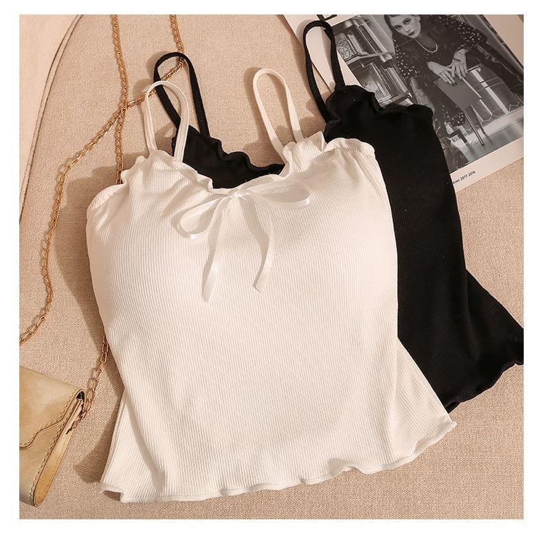 Ruffle Trim Bowknot Cropped Cami Top Product Image