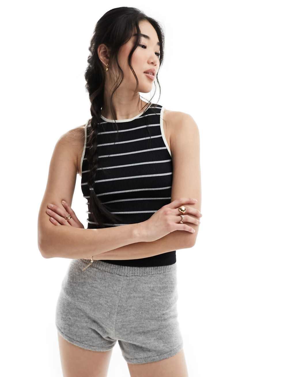 ASOS DESIGN seamless sculpting 90s contrast edge tank in black micro stripe Product Image