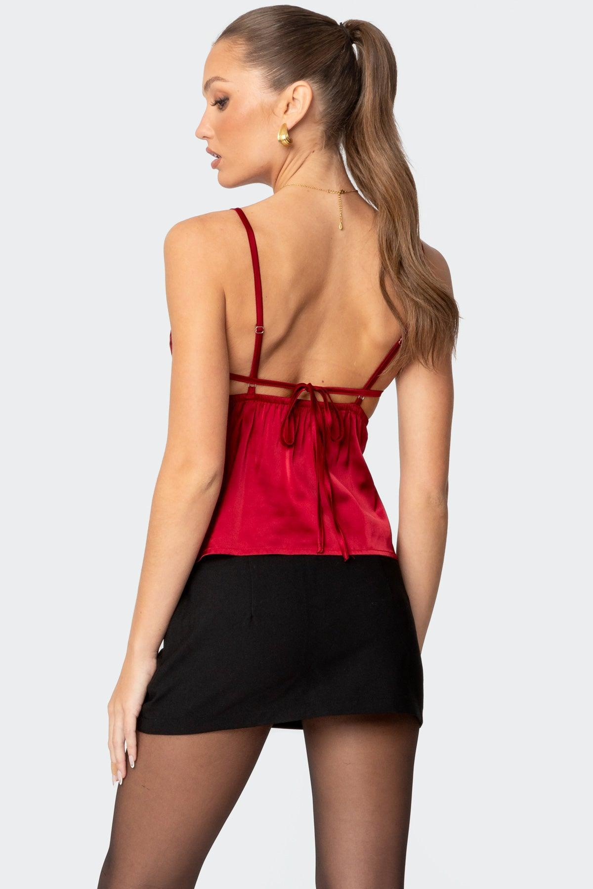 Blanca Satin Lace Trim Tank Top Product Image