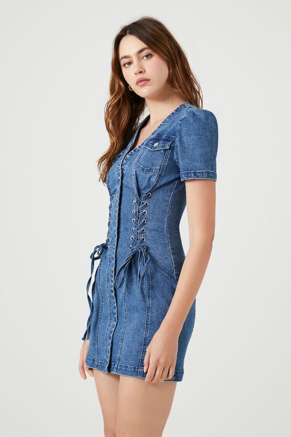 Lace-Up Denim Mini Dress | Forever 21 Product Image