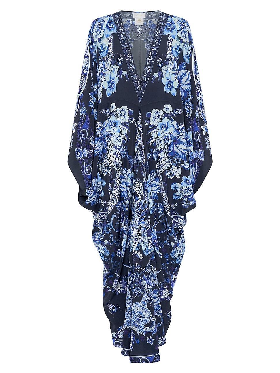 Womens Draped Floral Silk Caftan Product Image