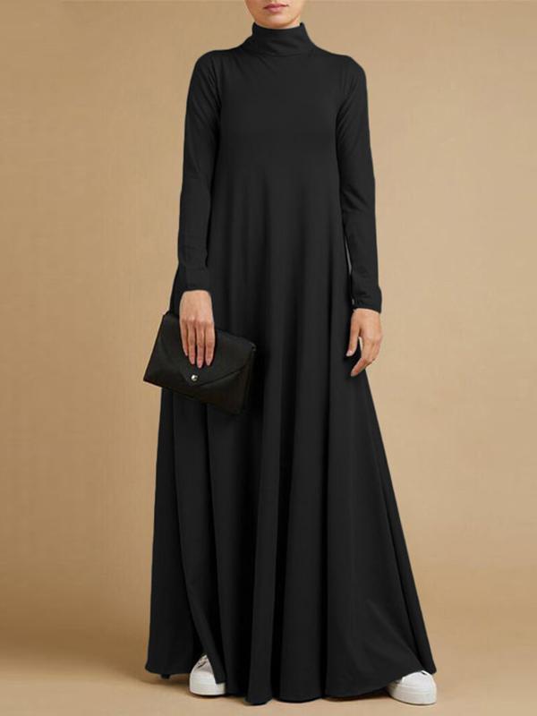 Casual Loose 4 Colors High-Neck Long Sleeves Maxi Dress Product Image