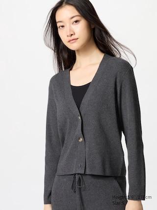 Womens Washable Knit Ribbed Cardigan Gray Small UNIQLO US Product Image