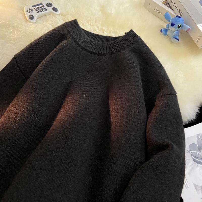 Crewneck Fleece Lined Plain Sweater Product Image