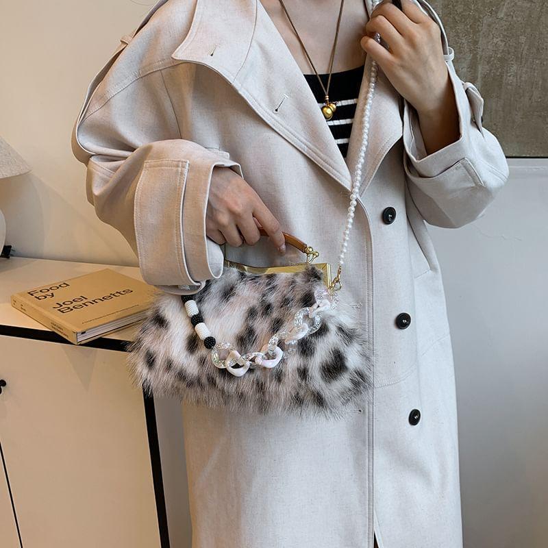 Dotted Fluffy Faux Pearl Strap Crossbody Bag Product Image