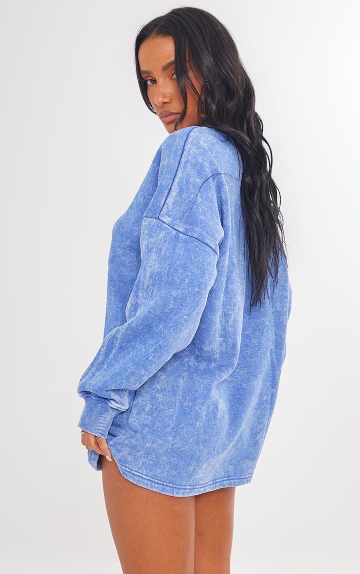 Blue Acid Wash Oversized Sweatshirt Dress Product Image