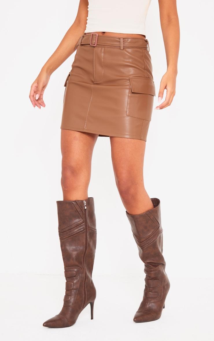 Tall Chocolate Faux Leather Belted Micro Mini Skirt Product Image