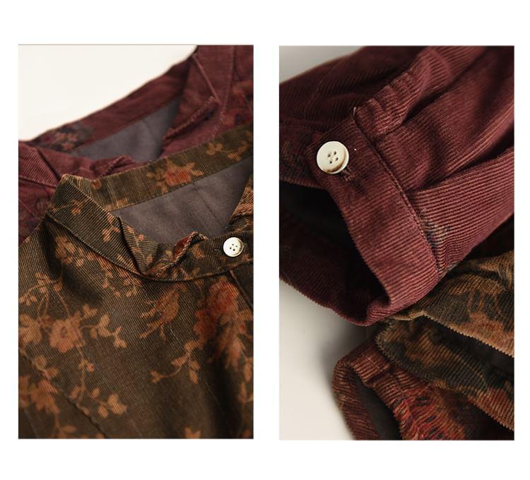 Long-Sleeve Floral Corduroy Shirt Product Image