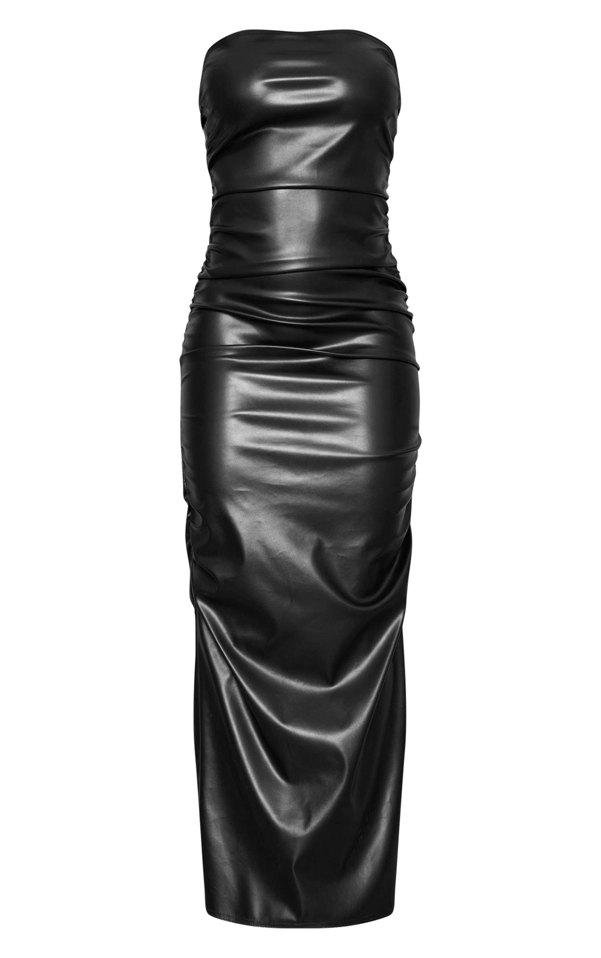 Black Faux Leather Bandeau Maxi Dress Product Image