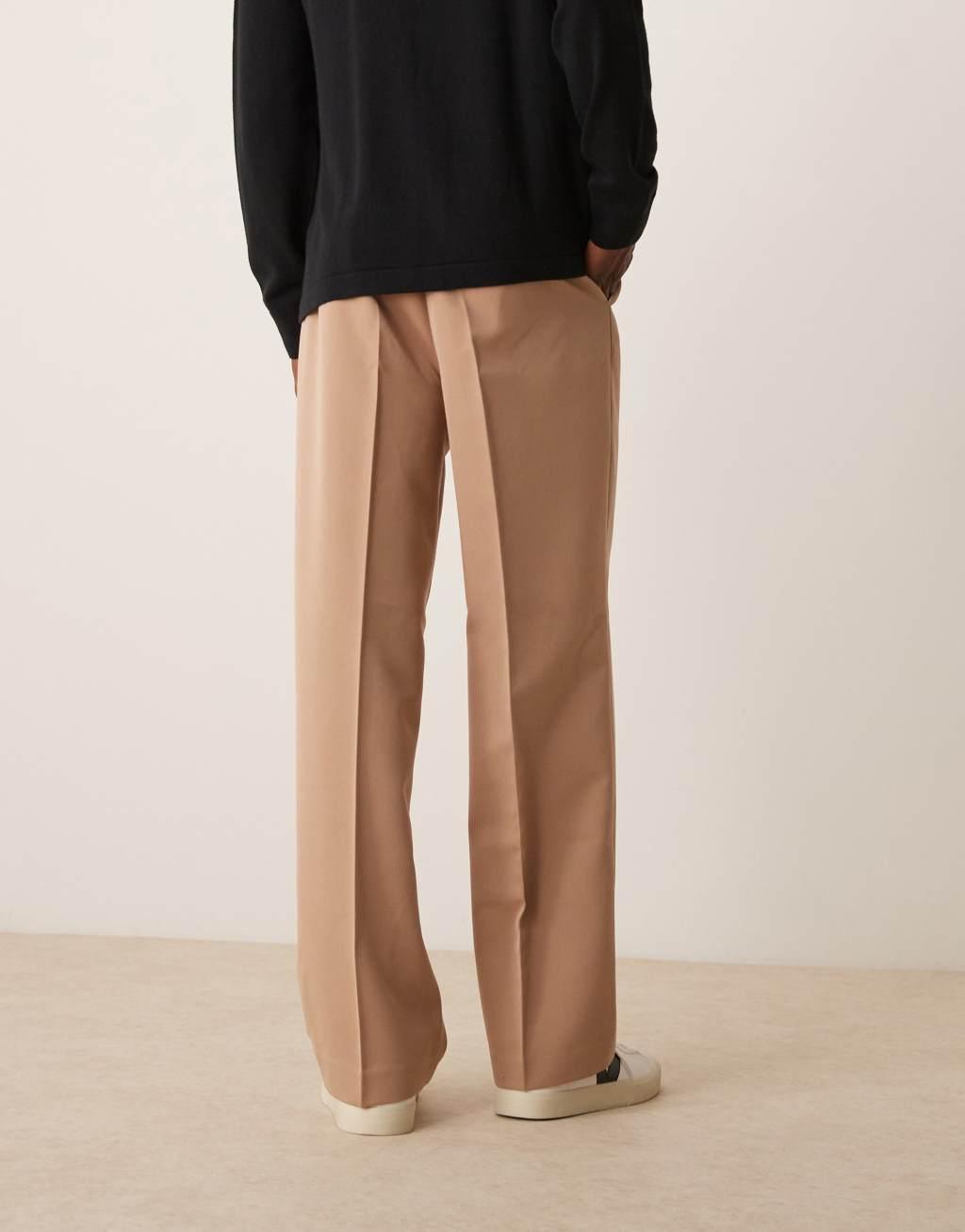 ASOS DESIGN smart wide leg pants with front pleat in camel Product Image