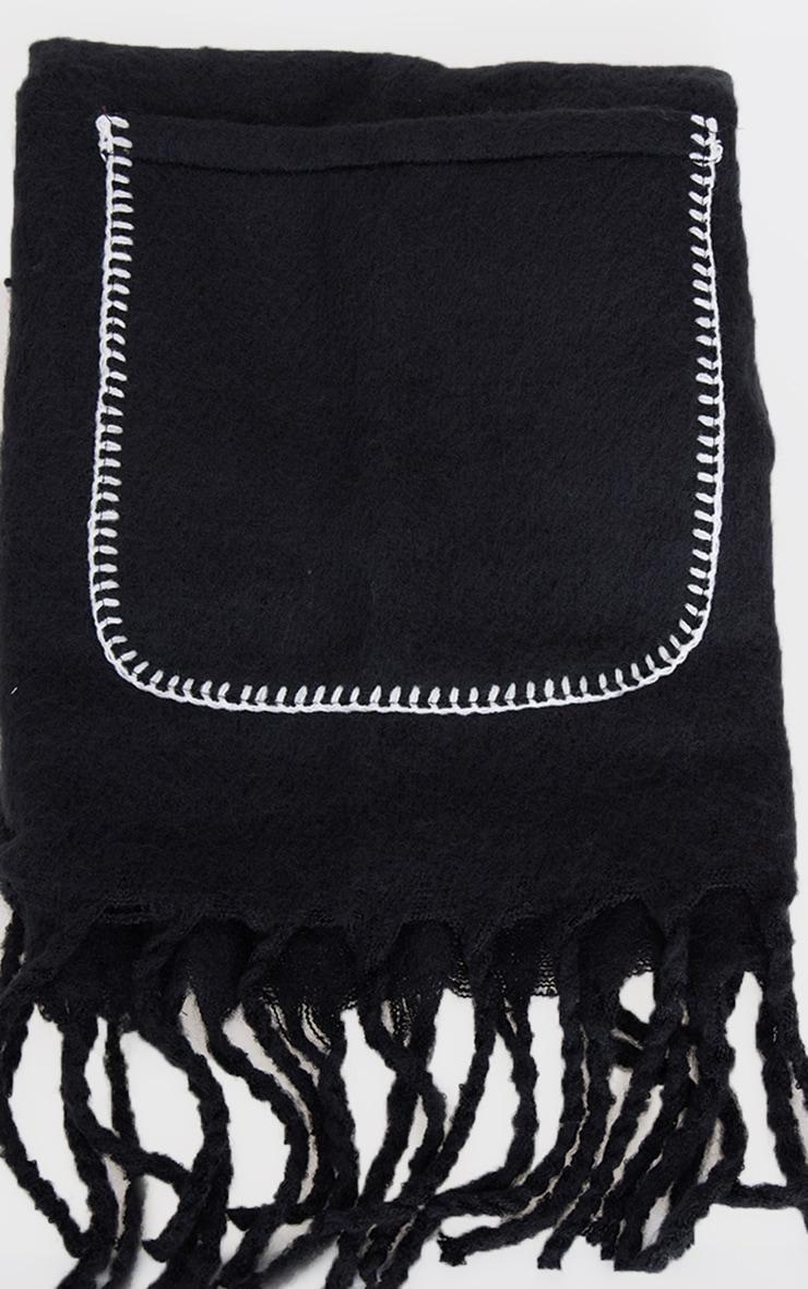 Black Pocket Stitch Detail Tassel Scarf Product Image