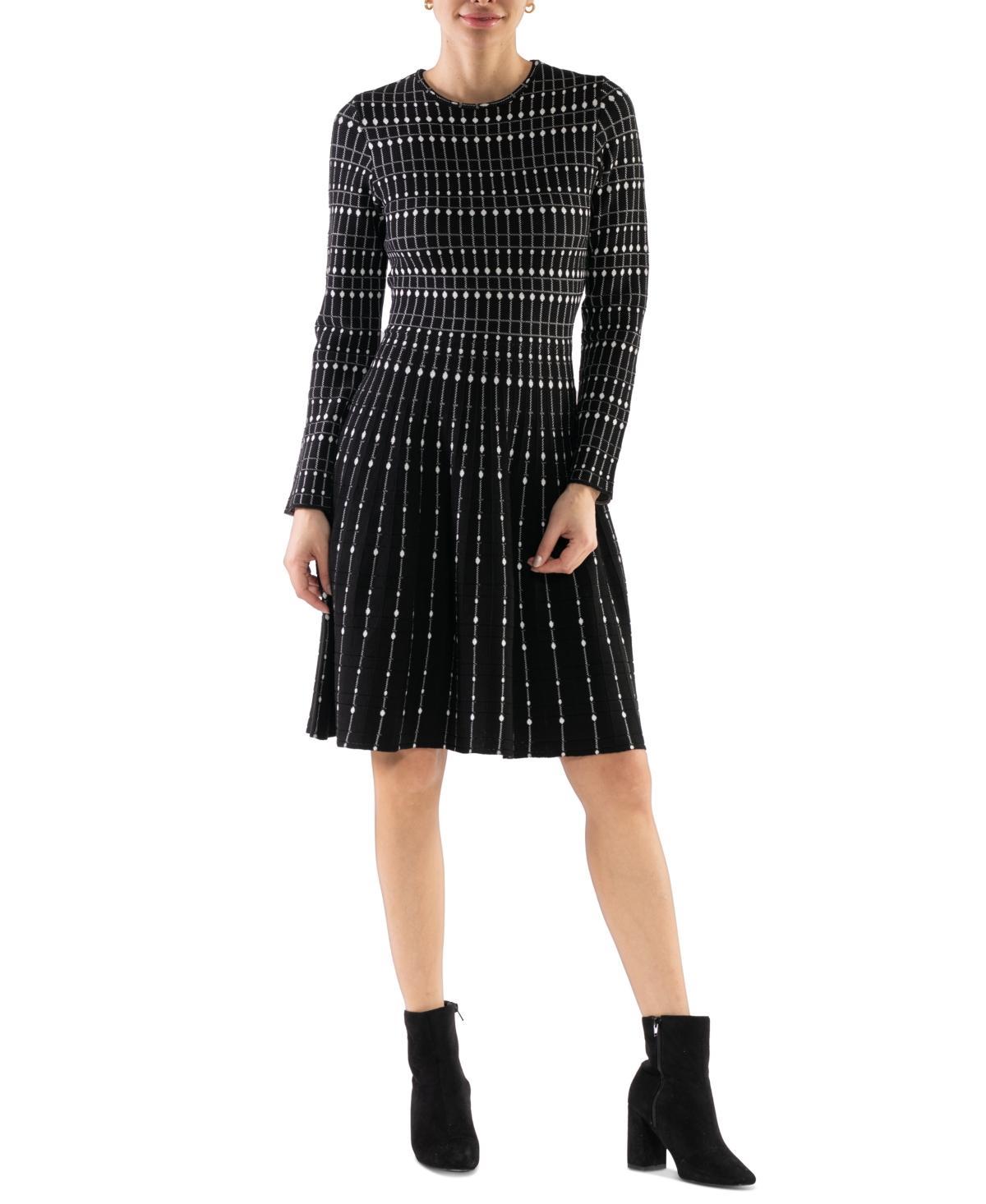 julia jordan Womens Geo-Print Pleated-Skirt Dress - Black Product Image