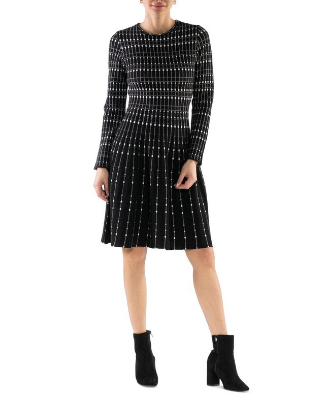 julia jordan Womens Geo-Print Pleated-Skirt Dress - Black Product Image