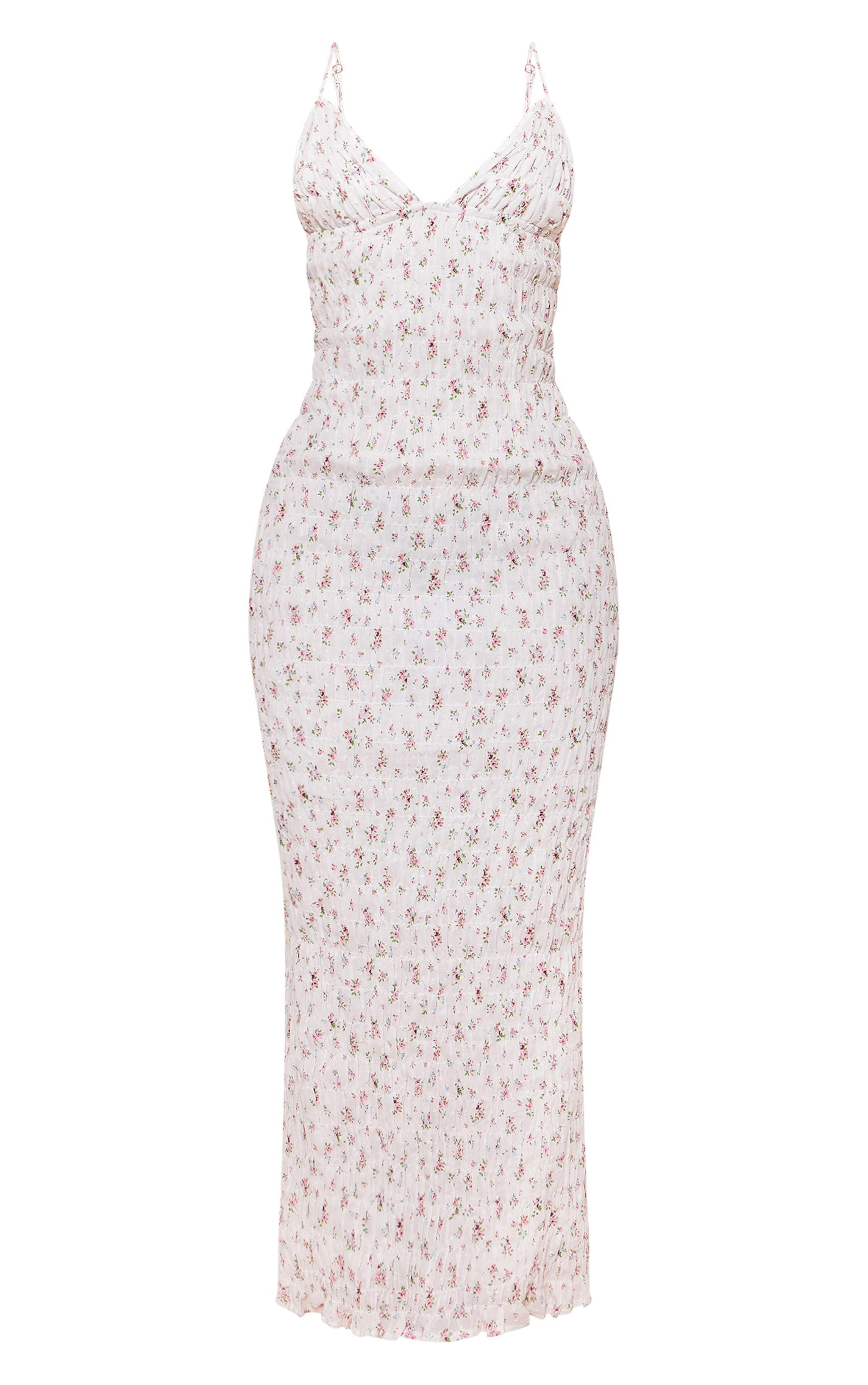 White Floral Textured Cami Maxi Dress Product Image