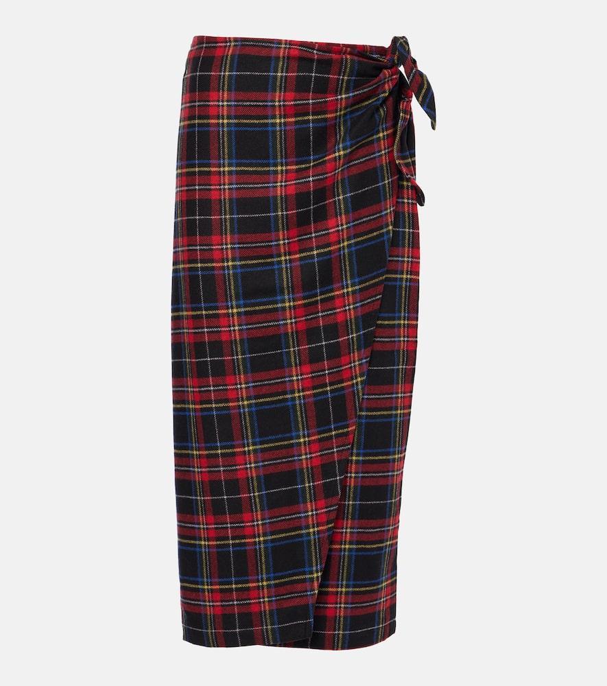 POLO RALPH LAUREN Plaid Wool-blend Wrap Skirt In Red Product Image