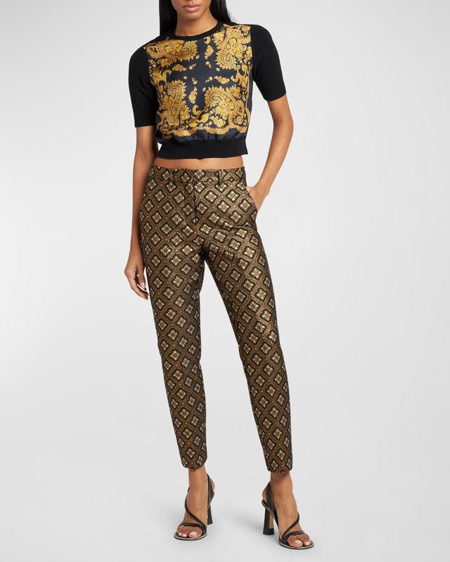 Etro Metallic Floral Jacquard Ankle Pants Product Image