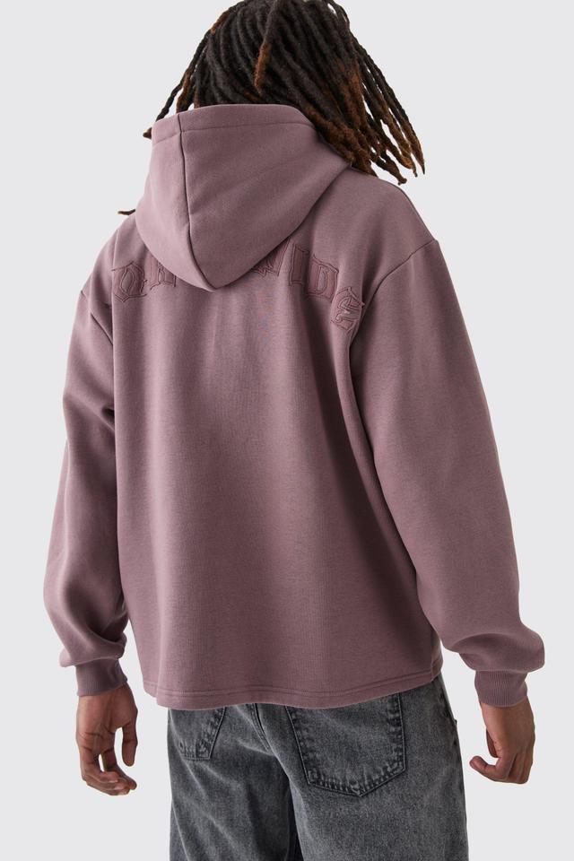 Oversized Zip Through Open Hem Applique Hoodie | boohooMAN USA Product Image