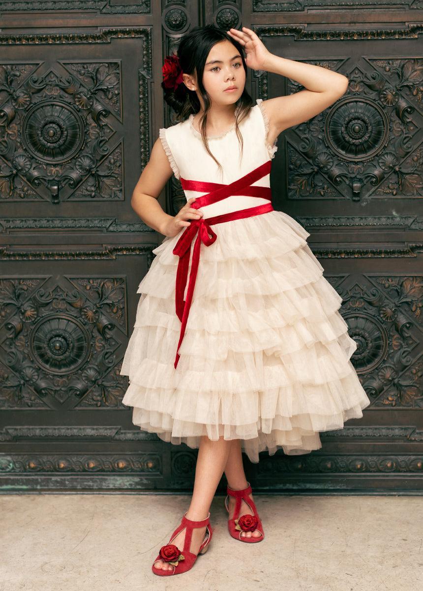 Geneva Petticoat Dress in Cream & Scarlet Product Image