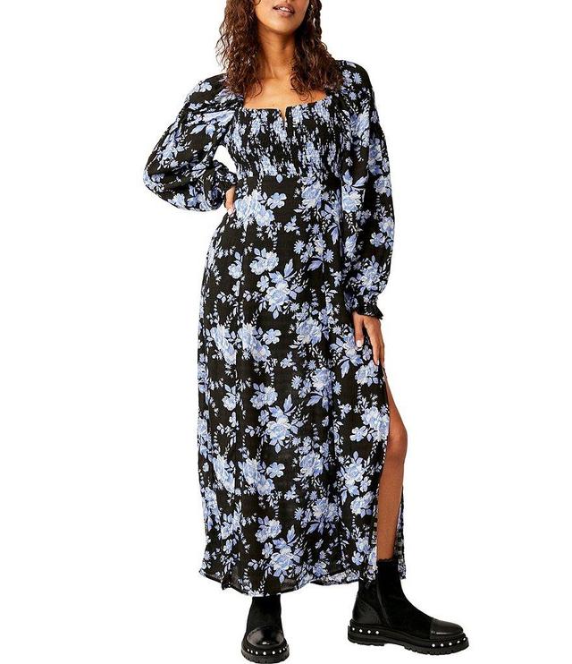 Free People Jaymes Floral Print Square Neck Long Sleeves Midi Dress Product Image