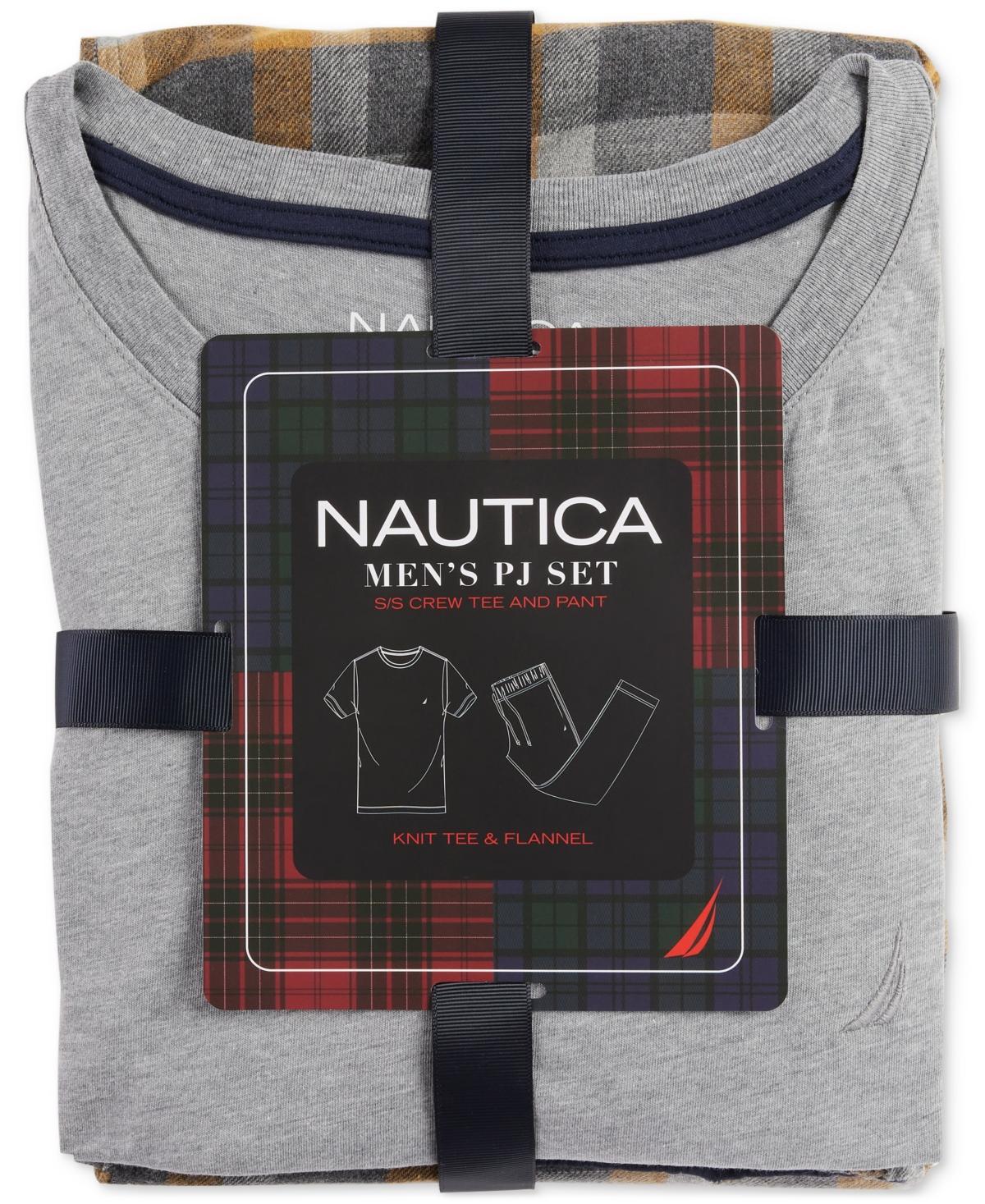 Nautica Mens 2-Pc. Classic-Fit Solid T-Shirt & Plaid Flannel Pajama Pants Set Product Image