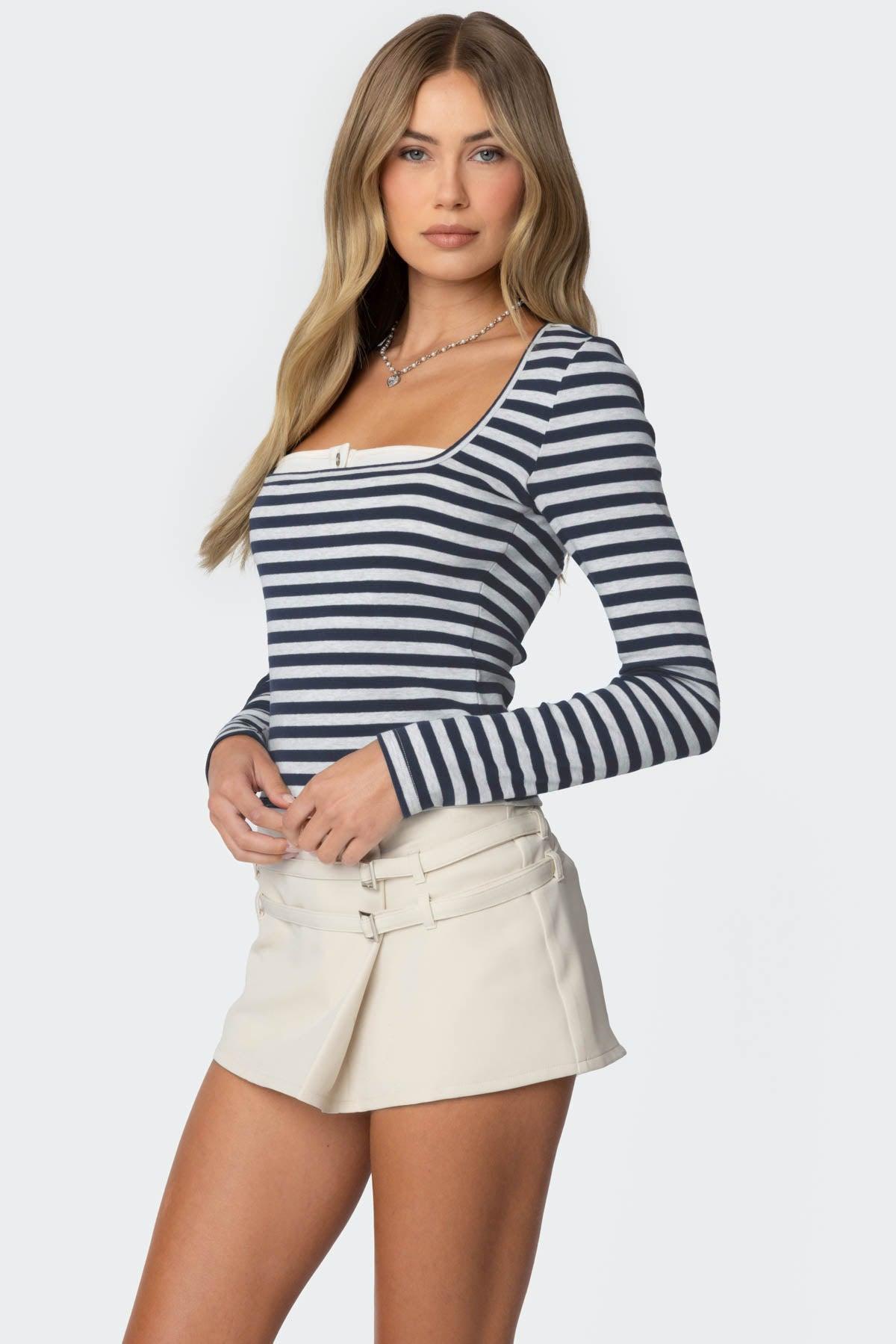 Buttoned Up Layered Striped Top Product Image