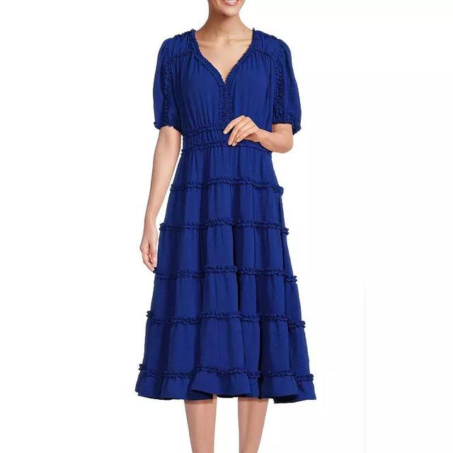 Womens Focus By Shani Fit and Flare Lightweight Woven Dress with Ruffle Detail Product Image