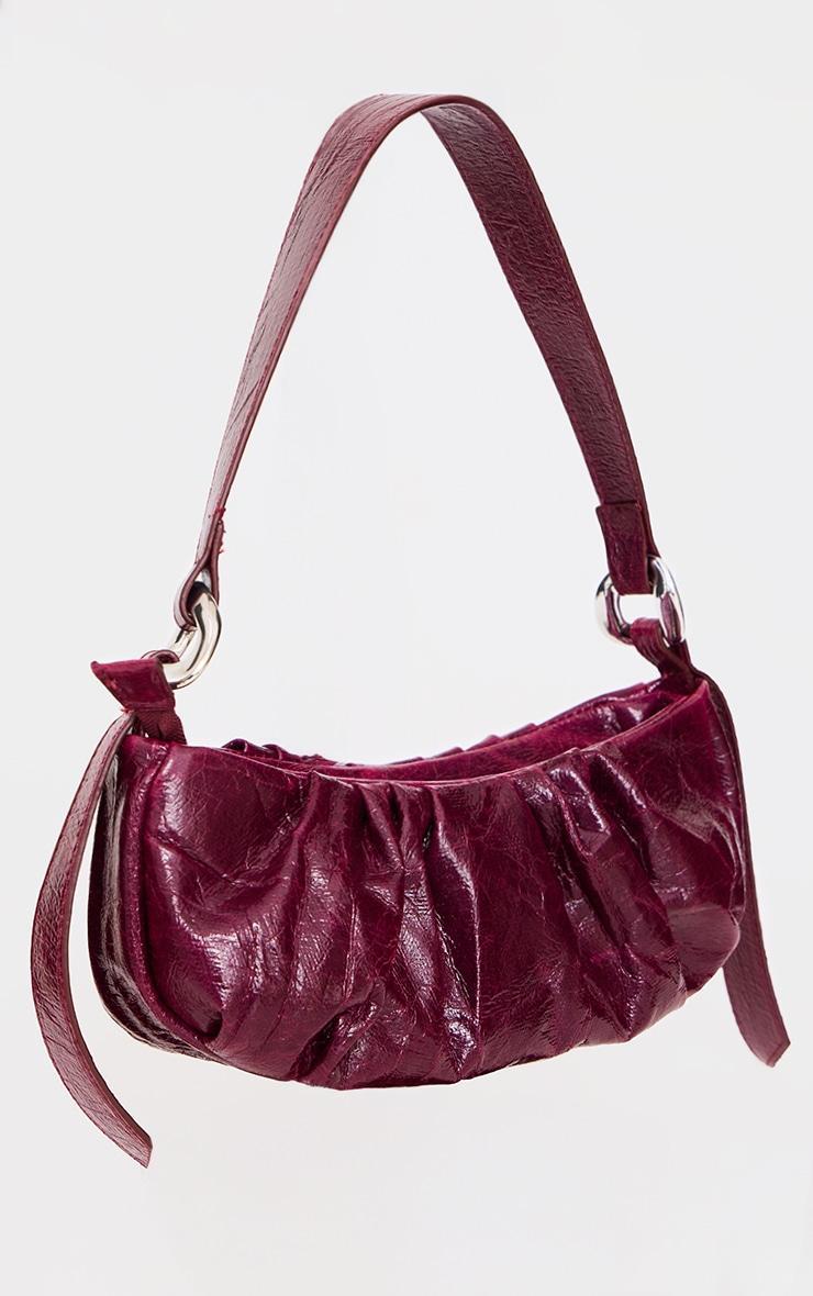 Burgundy Crinkle Ruched Shoulder Bag Product Image