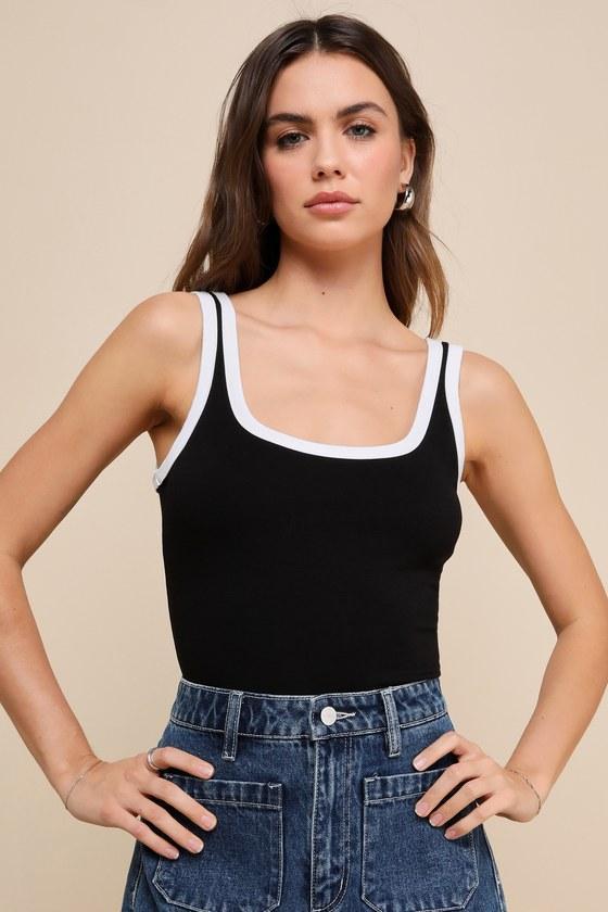 Perfect Cuteness Black and White Color Block Sleeveless Bodysuit Product Image