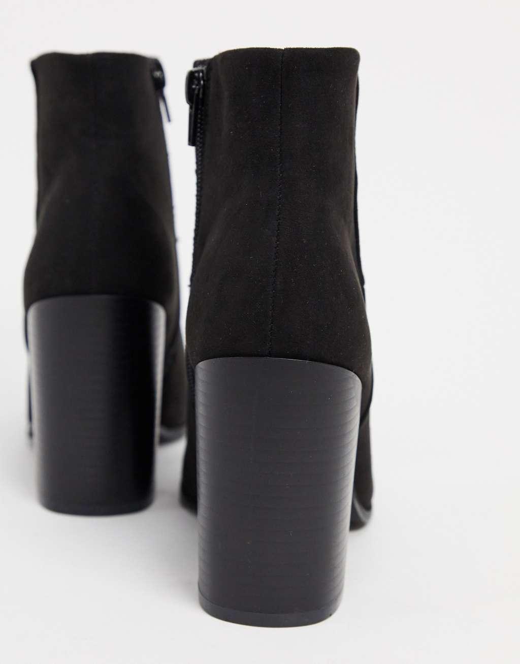 ASOS DESIGN stack-heeled ankle boots in black Product Image