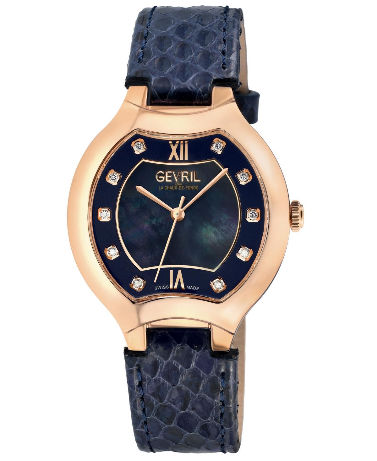 Gevril Womens Lugano Swiss Quartz Blue Leather Watch 35mm Product Image