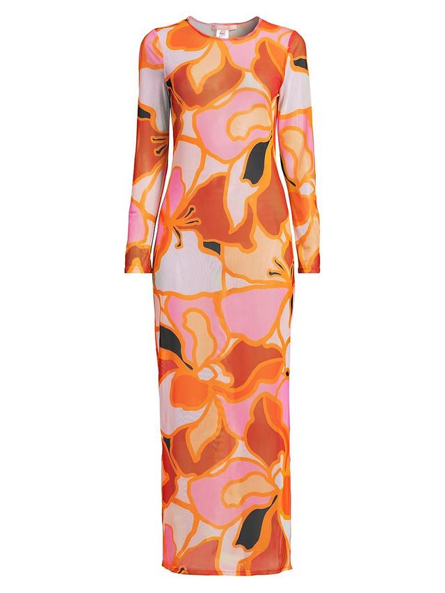 Womens Floral Print Mesh Maxi Cover-Up Dress Product Image