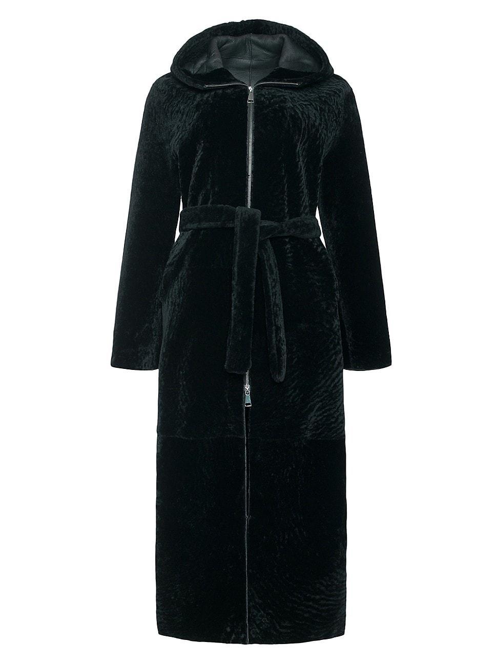 Reversible Lamb Shearling Belted Zip Parka Coat Product Image