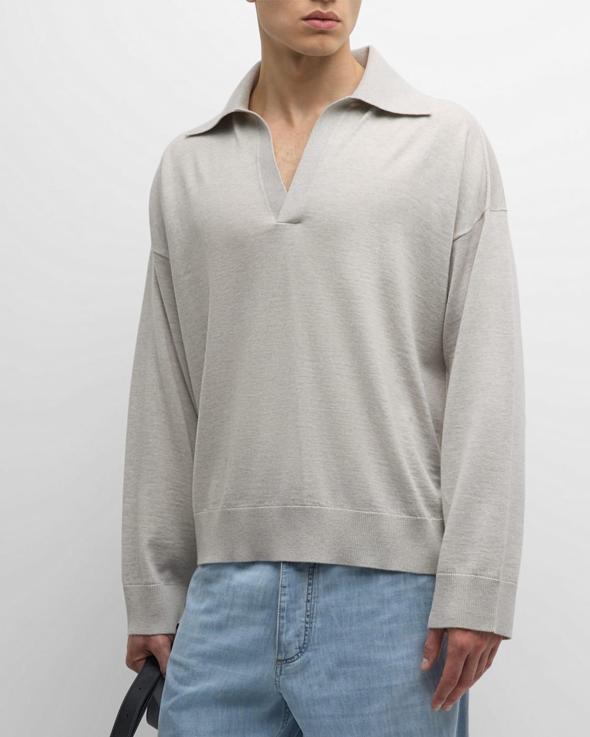 Mens Lightweight Wool Polo Sweater Product Image