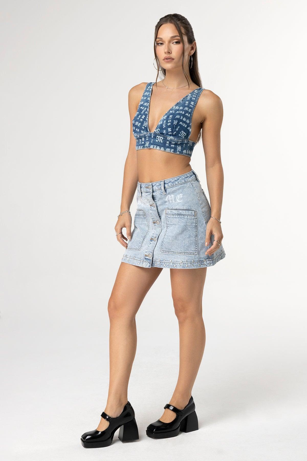 Miss Me a Little Denim Bralette Top Product Image