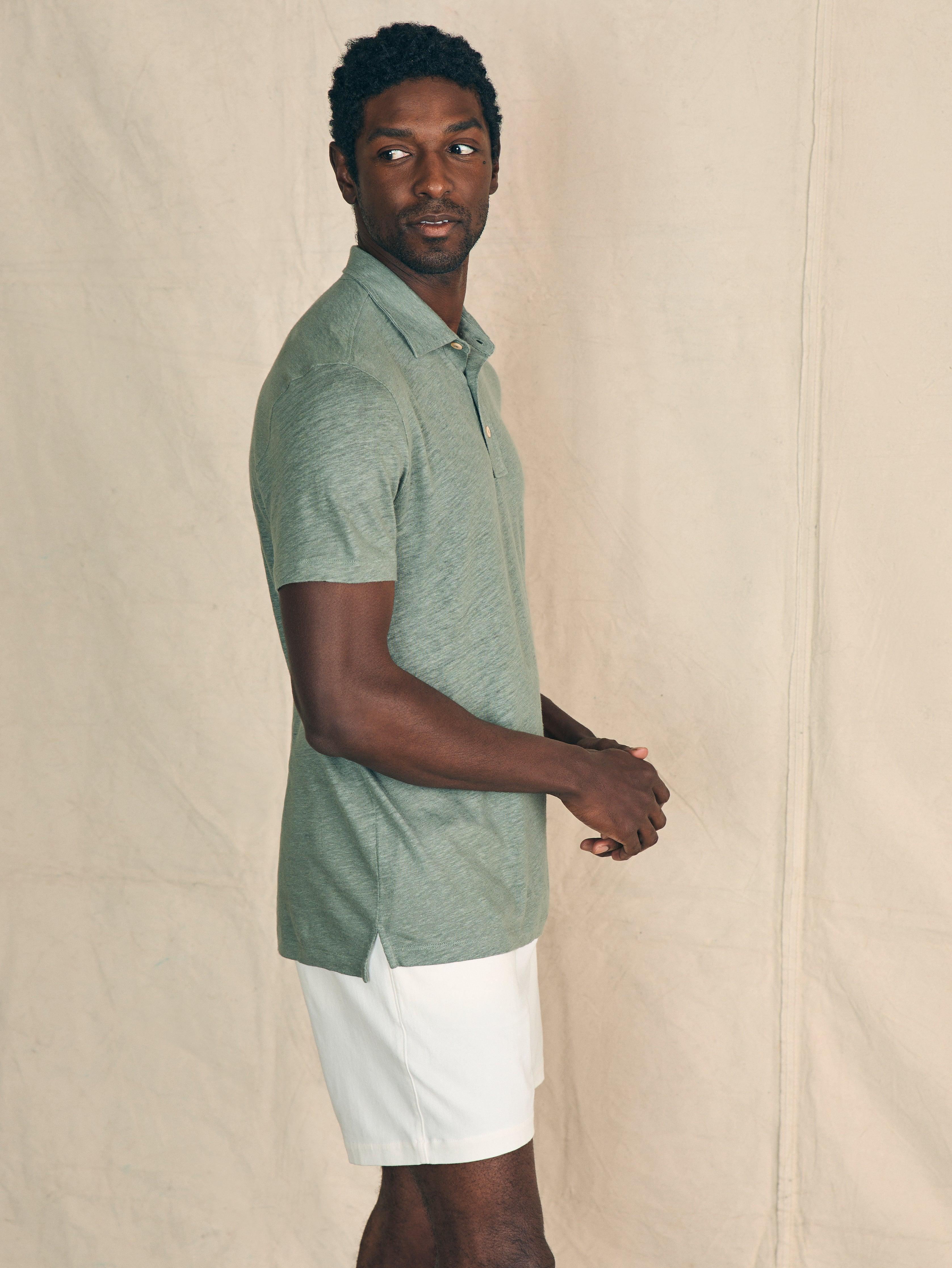 Short-Sleeve Linen Polo - Desert Olive Male Product Image