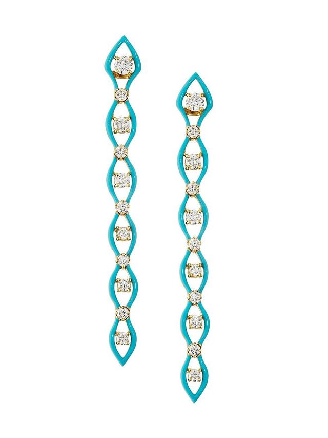 Womens Diamonds In Color 18K Yellow Gold, Diamond & Blue Ceramic Linear Earrings Product Image